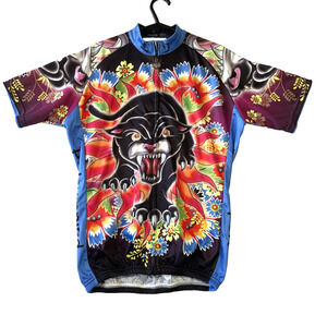 Paladin Sport Womens Short Sleeve Cycling Top Size L Panther Full Zip Pockets